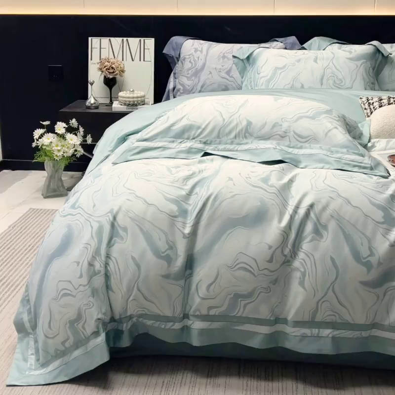 91家纺网 家纺一手货源 找家纺 2025新款高端轻奢A类母婴级长绒棉全工艺刺绣四件套纯棉全棉高端秋冬爆款床上用品 时漫-月石绿