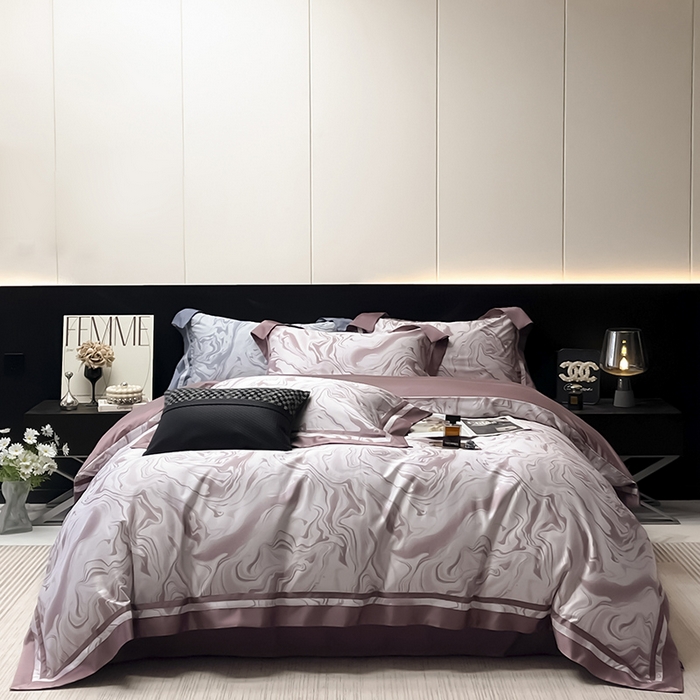 91家纺网 家纺一手货源 找家纺 2025新款高端A类长绒棉夹棉床盖床笠四件套全棉纯棉纯色绗绣四季款保护罩高级感床上用品 时漫-温妮粉