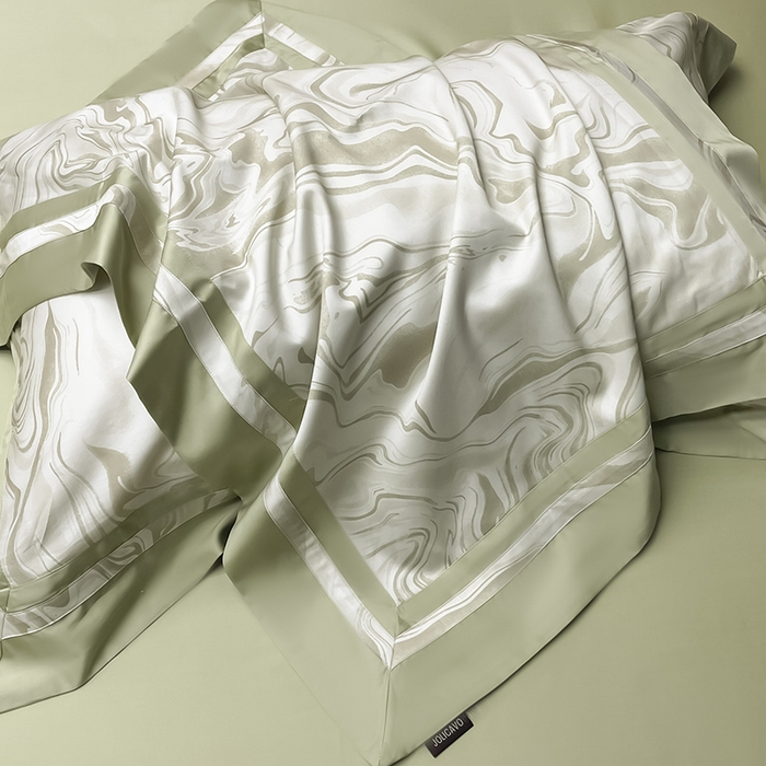 91家纺网 家纺一手货源 找家纺 2025新款高端A类长绒棉夹棉床盖床笠四件套全棉纯棉纯色绗绣四季款保护罩高级感床上用品 时漫-叶繁绿