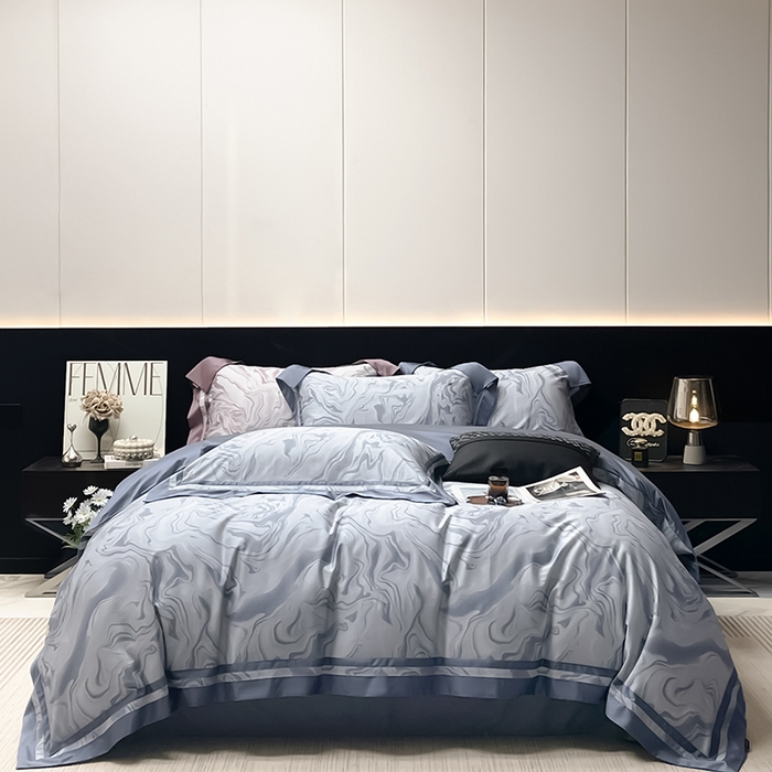 91家纺网 家纺一手货源 找家纺 2025新款高端A类长绒棉夹棉床盖床笠四件套全棉纯棉纯色绗绣四季款保护罩高级感床上用品 时漫-雾都蓝