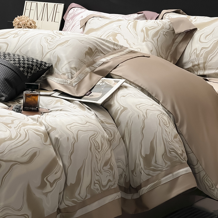 91家纺网 家纺一手货源 找家纺 2025新款高端A类长绒棉夹棉床盖床笠四件套全棉纯棉纯色绗绣四季款保护罩高级感床上用品 时漫-莉诺咖