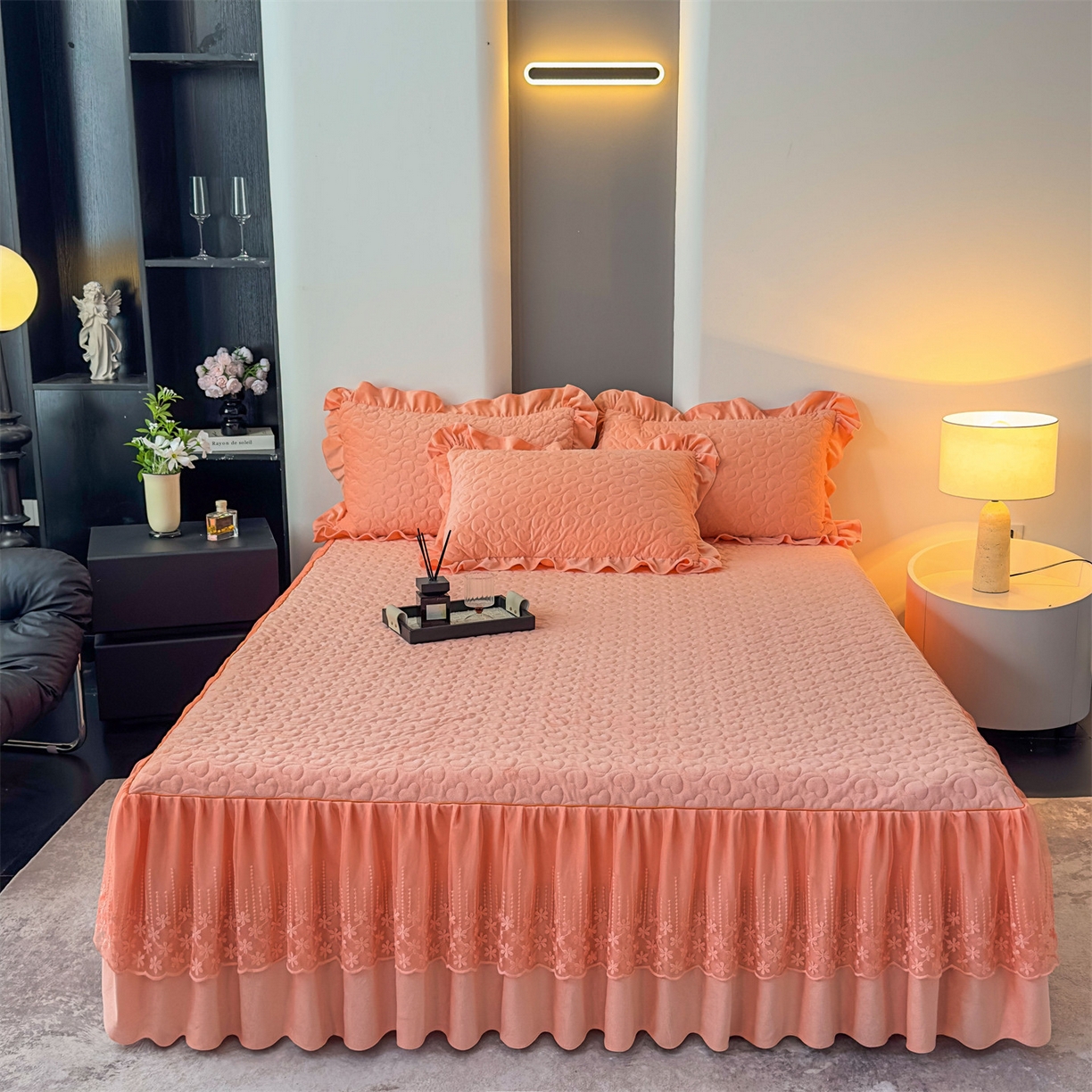 91家纺网 家纺一手货源 找家纺 恒爱家纺 2025新款宝宝绒紫陌听雪床裙款四件套终版 美人玉