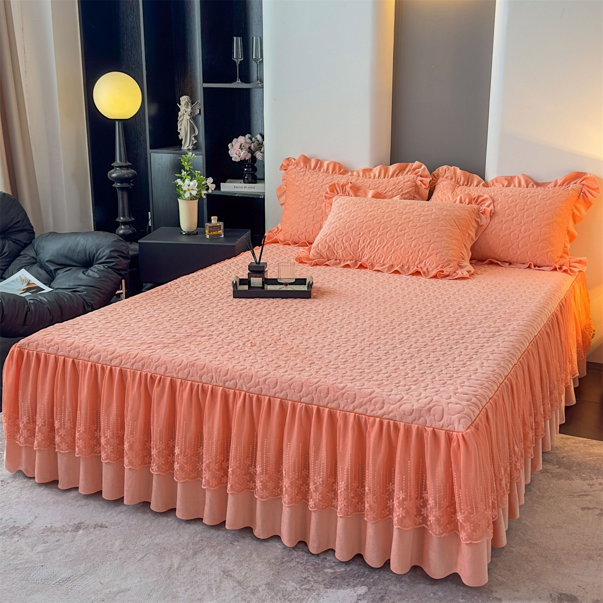 91家纺网 家纺一手货源 找家纺 恒爱家纺 2025新款宝宝绒紫陌听雪床裙款四件套终版 美人玉