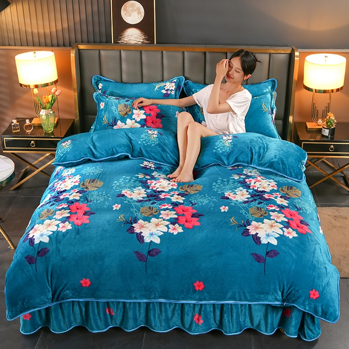 91家纺网 家纺一手货源 找家纺 （总）绒品壹家  2025新款电商直播爆款高克重5斤牛奶绒金貂绒印花床裙款三件套四件套