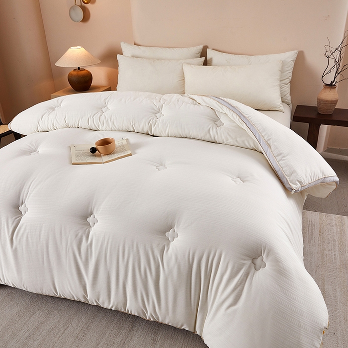 91家纺网 家纺一手货源 找家纺 罗布斯 2025新款A类立体提花大豆被被子被芯二合一子母被学生宿舍夏被空调被夏凉被春秋被直播冬被【含买家秀】 优雅白