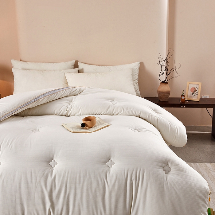 91家纺网 家纺一手货源 找家纺 罗布斯 2025新款A类立体提花大豆被被子被芯二合一子母被学生宿舍夏被空调被夏凉被春秋被直播冬被【含买家秀】 优雅白