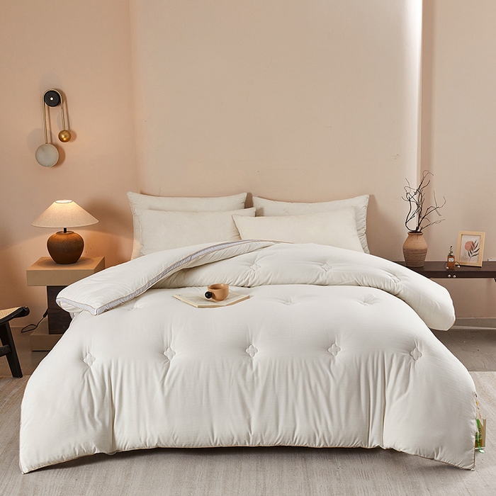 91家纺网 家纺一手货源 找家纺 罗布斯 2025新款A类立体提花大豆被被子被芯二合一子母被学生宿舍夏被空调被夏凉被春秋被直播冬被【含买家秀】 优雅白