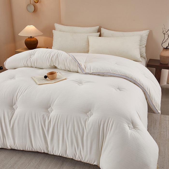 91家纺网 家纺一手货源 找家纺 罗布斯 2025新款A类立体提花大豆被被子被芯二合一子母被学生宿舍夏被空调被夏凉被春秋被直播冬被【含买家秀】 优雅白