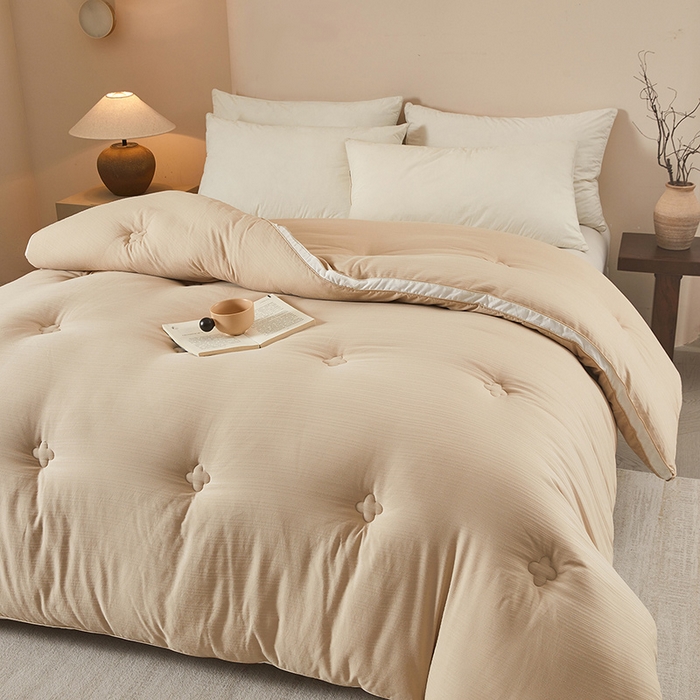 91家纺网 家纺一手货源 找家纺 罗布斯 2025新款A类立体提花大豆被被子被芯二合一子母被学生宿舍夏被空调被夏凉被春秋被直播冬被【含买家秀】 香槟咖