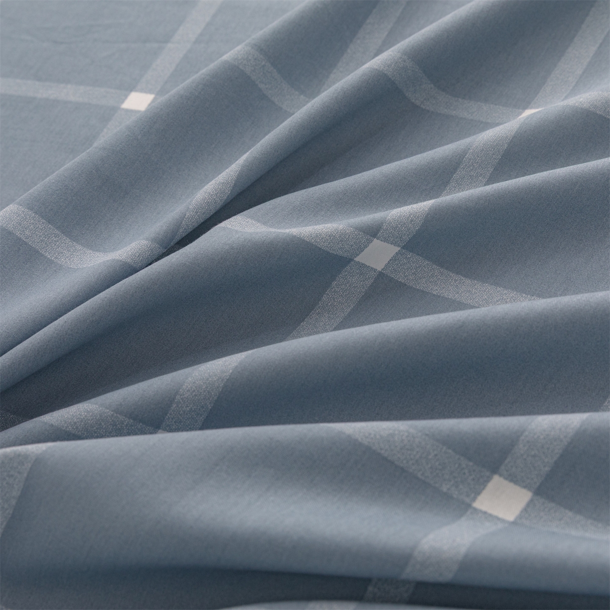 91家纺网 家纺一手货源 找家纺 恒爱家纺 2025新款亲肤舒适全棉纯棉A类单床笠单品床笠单件床笠 蓝灰中格