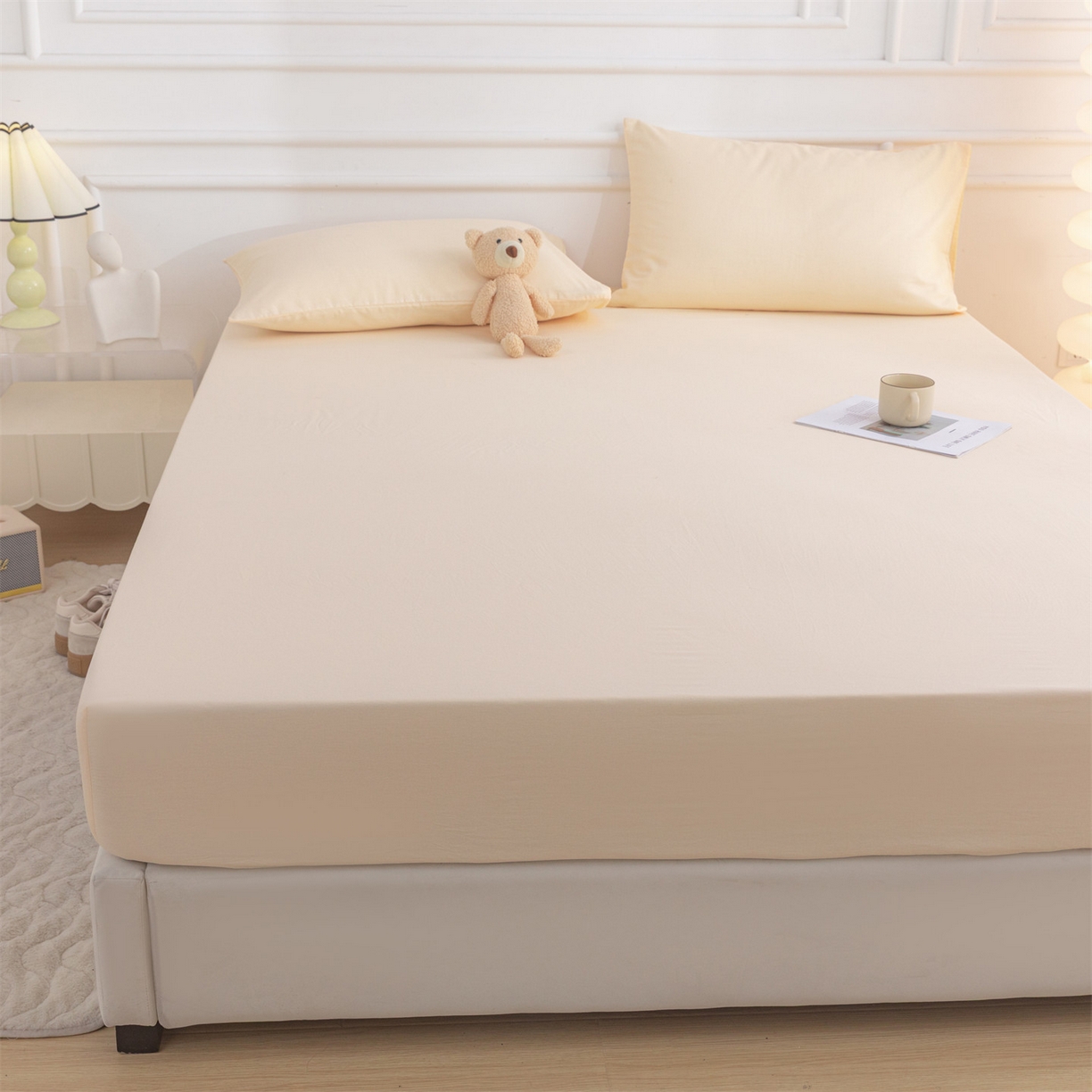 91家纺网 家纺一手货源 找家纺 恒爱家纺 2025新款亲肤舒适全棉纯棉A类单床笠单品床笠单件床笠 米杏