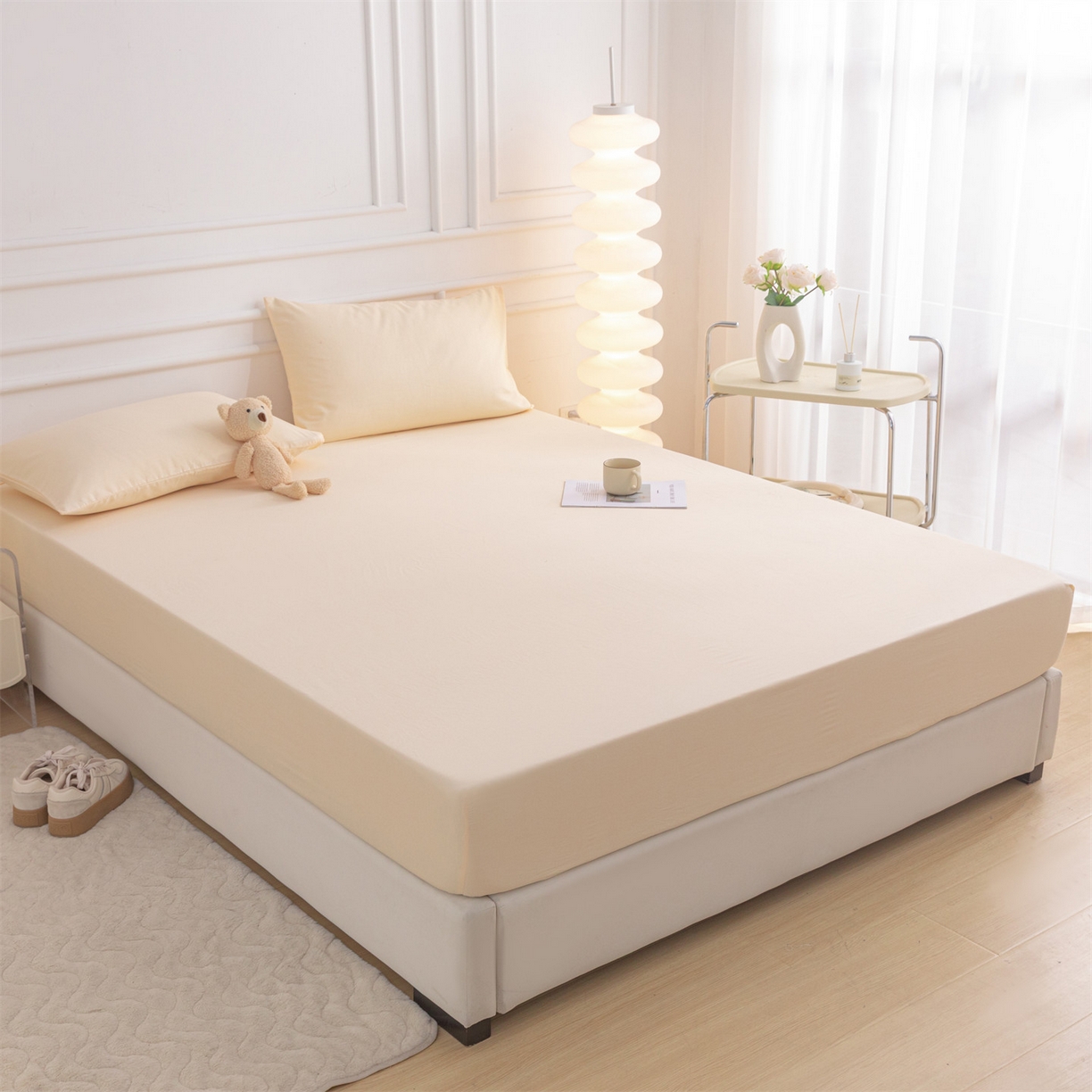 91家纺网 家纺一手货源 找家纺 恒爱家纺 2025新款亲肤舒适全棉纯棉A类单床笠单品床笠单件床笠 米杏