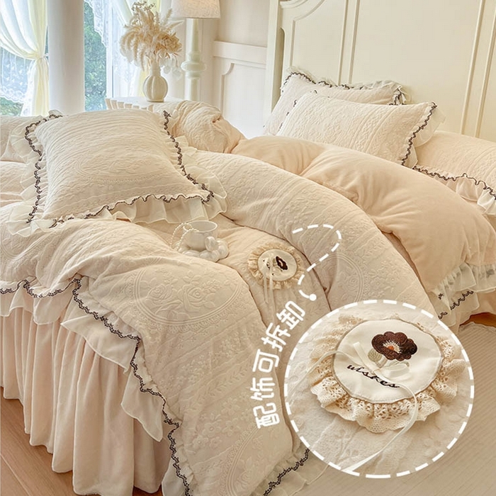 91家纺网 家纺一手货源 找家纺 （总）亲亲公主 2025新款高克重牛奶绒提花230克床裙款四件套-圆舞曲系列