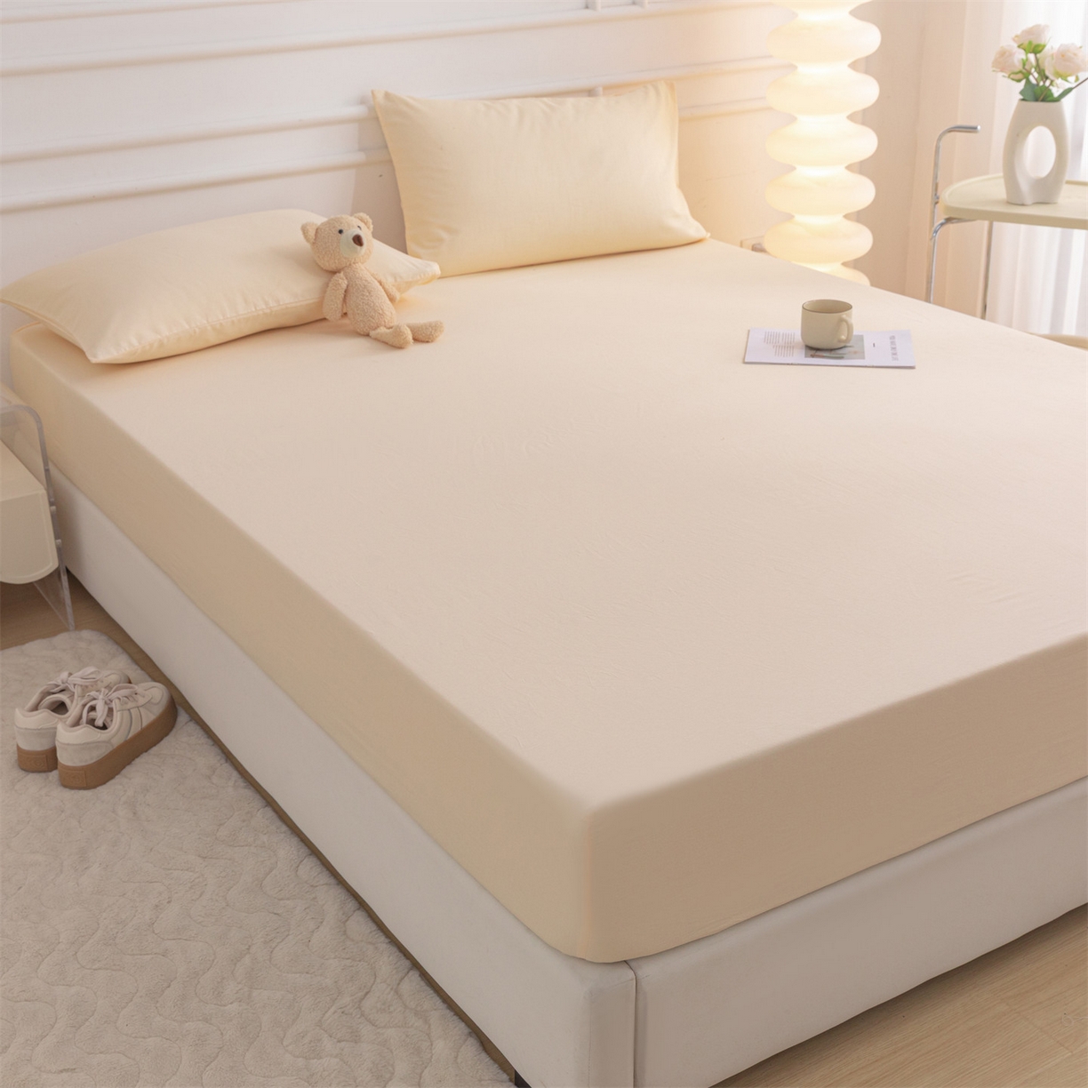 91家纺网 家纺一手货源 找家纺 恒爱家纺 2025新款亲肤舒适全棉纯棉A类单床笠单品床笠单件床笠 米杏