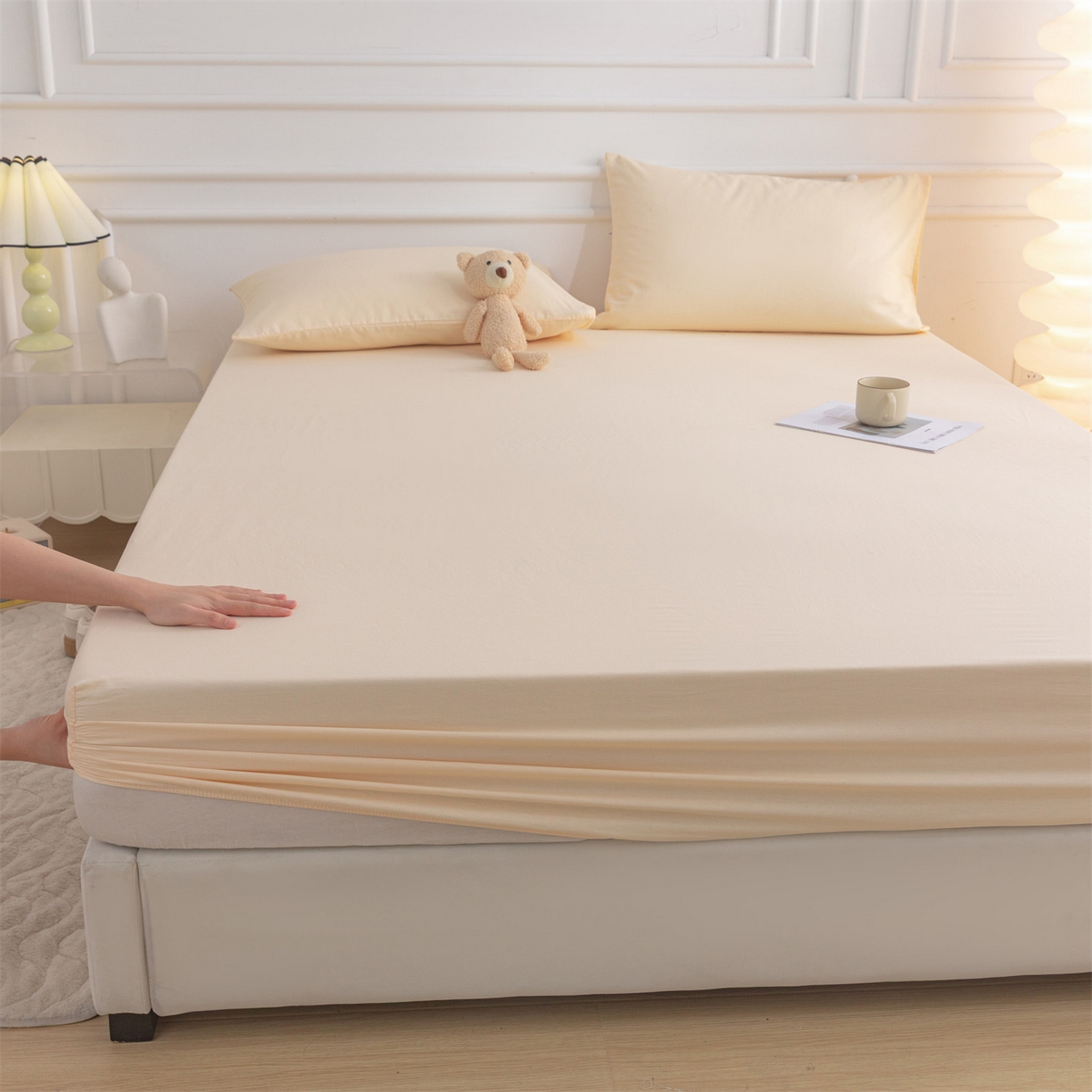 91家纺网 家纺一手货源 找家纺 恒爱家纺 2025新款亲肤舒适全棉纯棉A类单床笠单品床笠单件床笠 米杏