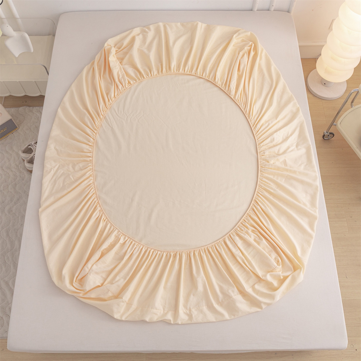 91家纺网 家纺一手货源 找家纺 恒爱家纺 2025新款亲肤舒适全棉纯棉A类单床笠单品床笠单件床笠 米杏