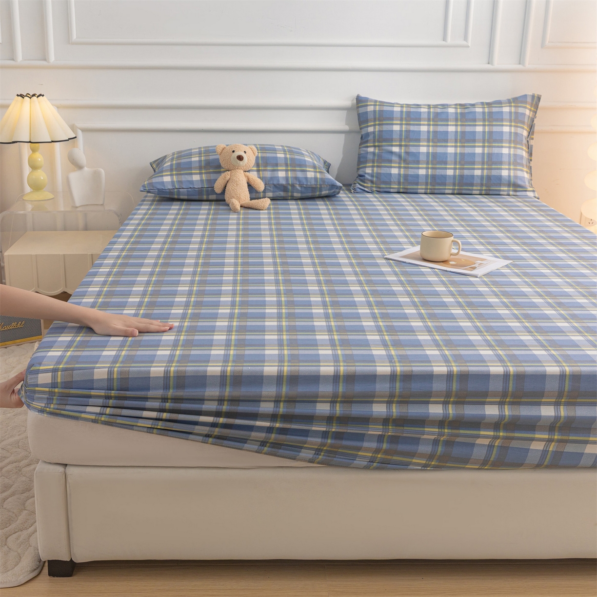 91家纺网 家纺一手货源 找家纺 恒爱家纺 2025新款亲肤舒适全棉纯棉A类单床笠单品床笠单件床笠 莫尼蓝