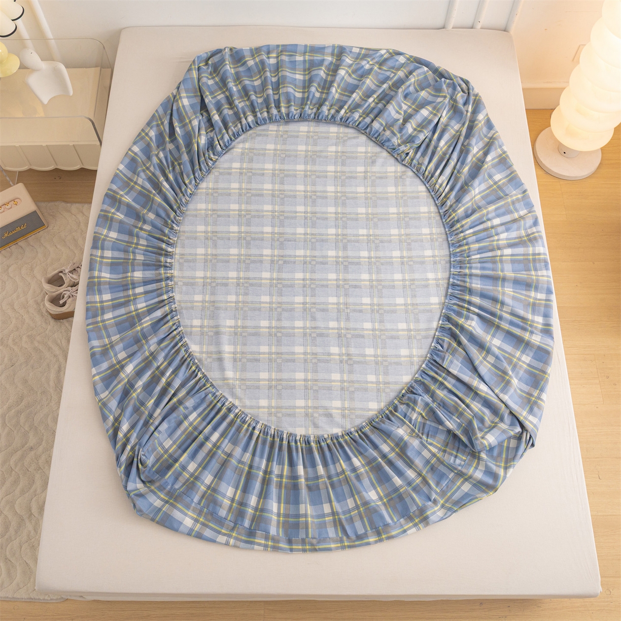 91家纺网 家纺一手货源 找家纺 恒爱家纺 2025新款亲肤舒适全棉纯棉A类单床笠单品床笠单件床笠 莫尼蓝