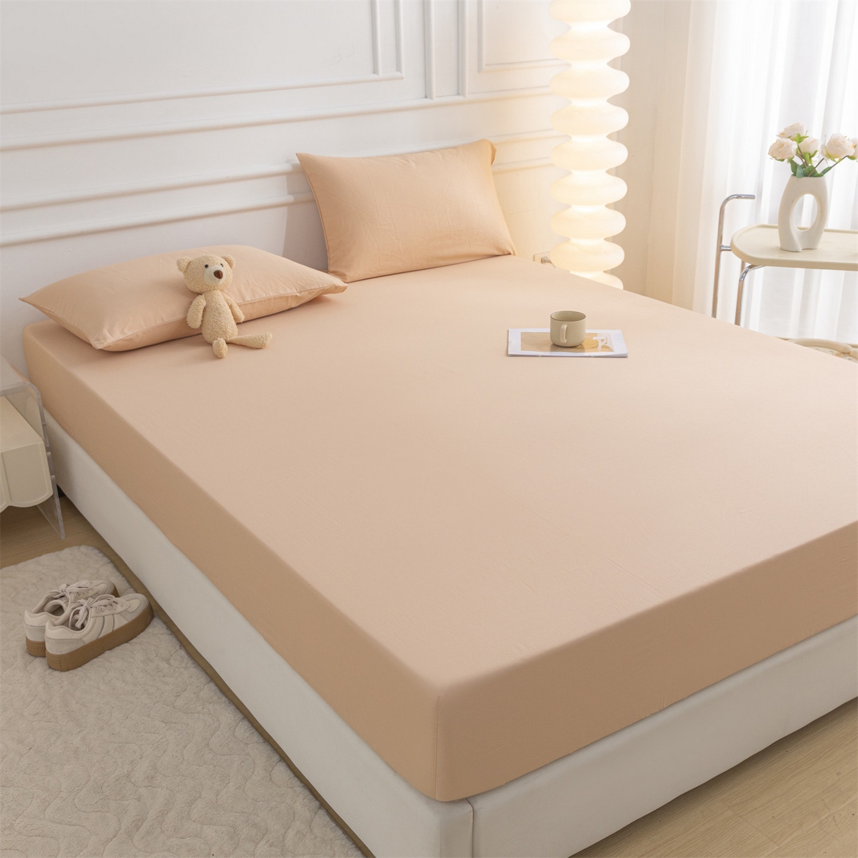 91家纺网 家纺一手货源 找家纺 恒爱家纺 2025新款亲肤舒适全棉纯棉A类单床笠单品床笠单件床笠 奶茶色