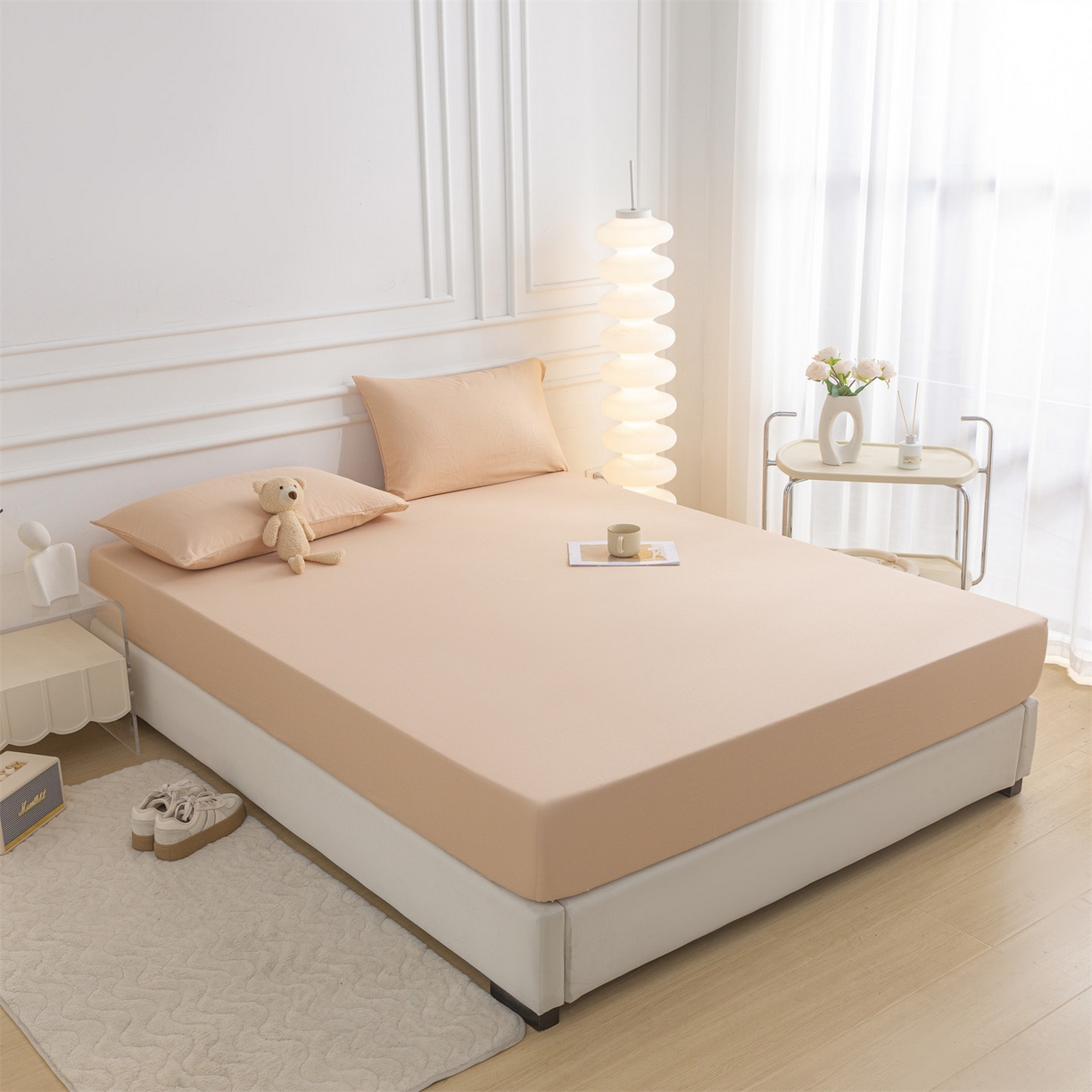 91家纺网 家纺一手货源 找家纺 恒爱家纺 2025新款亲肤舒适全棉纯棉A类单床笠单品床笠单件床笠 奶茶色