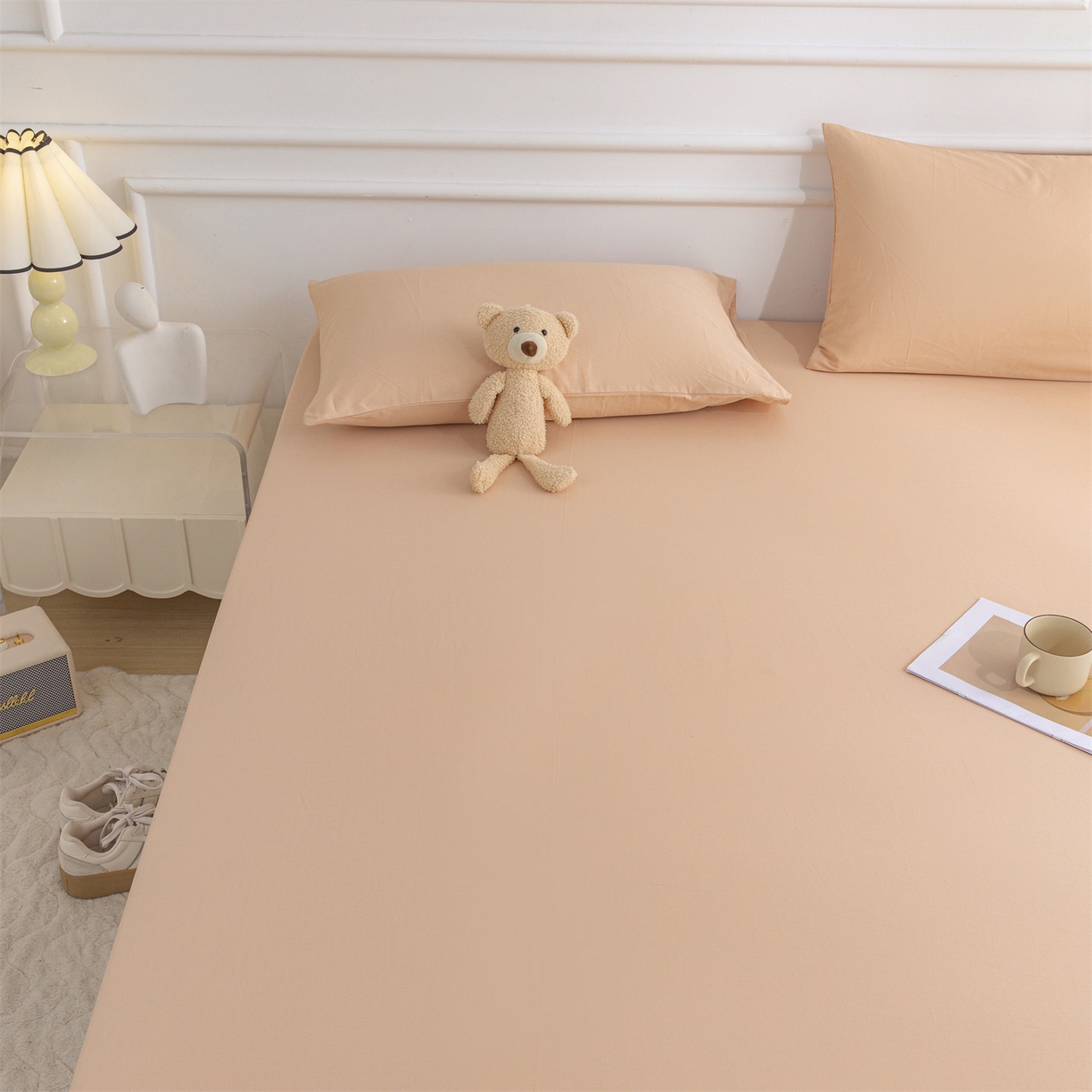 91家纺网 家纺一手货源 找家纺 恒爱家纺 2025新款亲肤舒适全棉纯棉A类单床笠单品床笠单件床笠 奶茶色