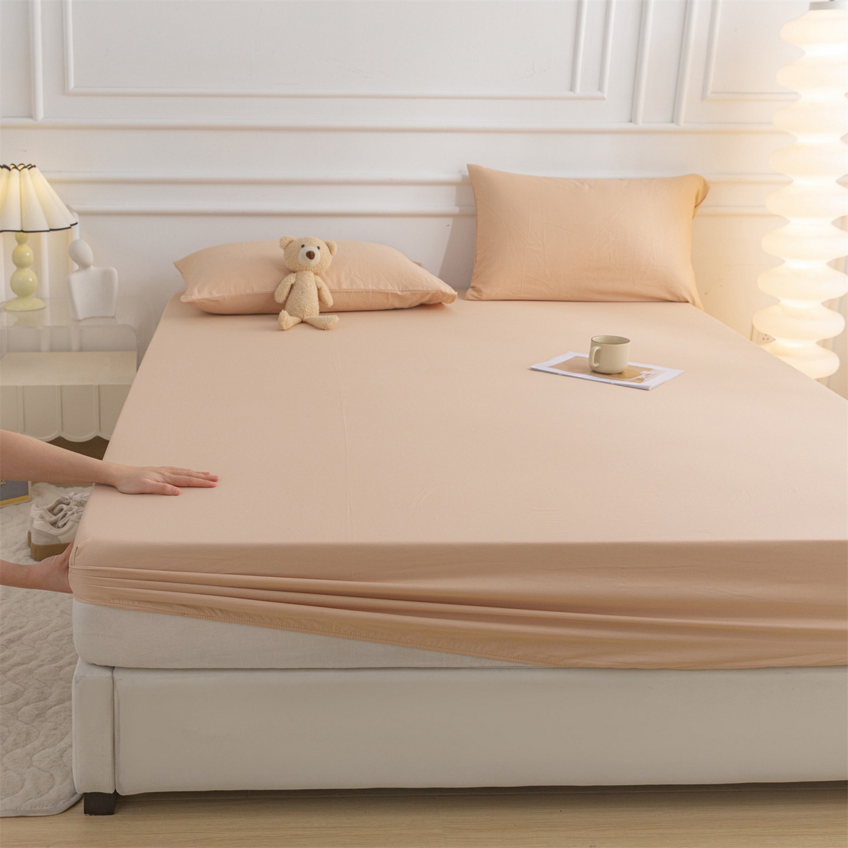 91家纺网 家纺一手货源 找家纺 恒爱家纺 2025新款亲肤舒适全棉纯棉A类单床笠单品床笠单件床笠 奶茶色