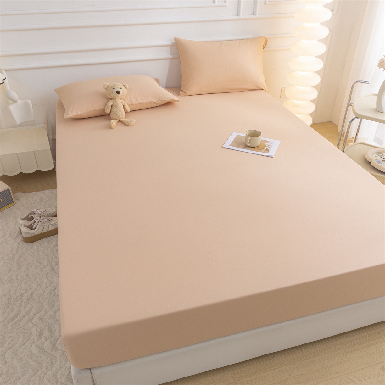 91家纺网 家纺一手货源 找家纺 恒爱家纺 2025新款亲肤舒适全棉纯棉A类单床笠单品床笠单件床笠 奶茶色