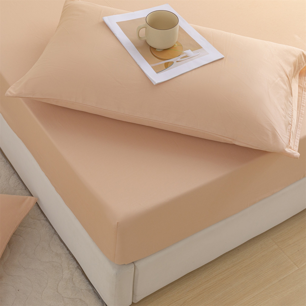 91家纺网 家纺一手货源 找家纺 恒爱家纺 2025新款亲肤舒适全棉纯棉A类单床笠单品床笠单件床笠 奶茶色