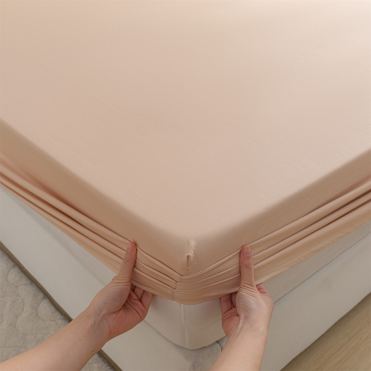 91家纺网 家纺一手货源 找家纺 恒爱家纺 2025新款亲肤舒适全棉纯棉A类单床笠单品床笠单件床笠 奶茶色