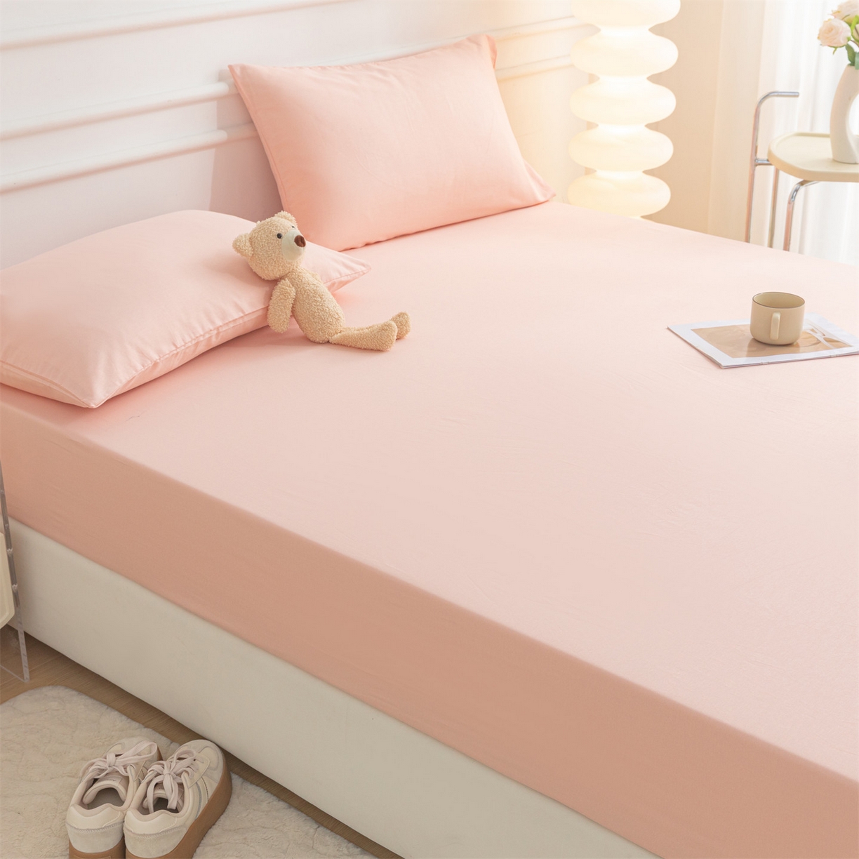 91家纺网 家纺一手货源 找家纺 恒爱家纺 2025新款亲肤舒适全棉纯棉A类单床笠单品床笠单件床笠 奶油粉