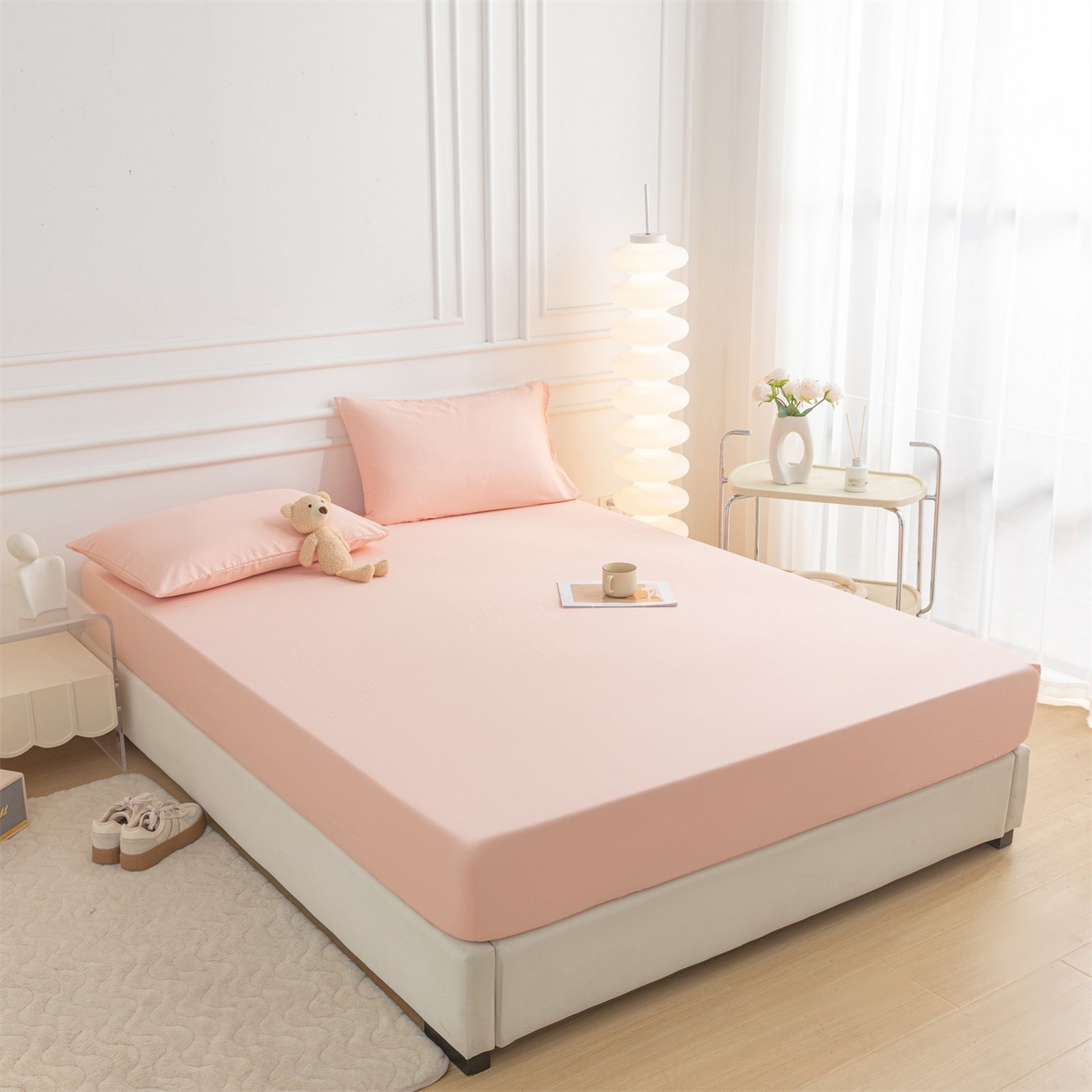 91家纺网 家纺一手货源 找家纺 恒爱家纺 2025新款亲肤舒适全棉纯棉A类单床笠单品床笠单件床笠 奶油粉