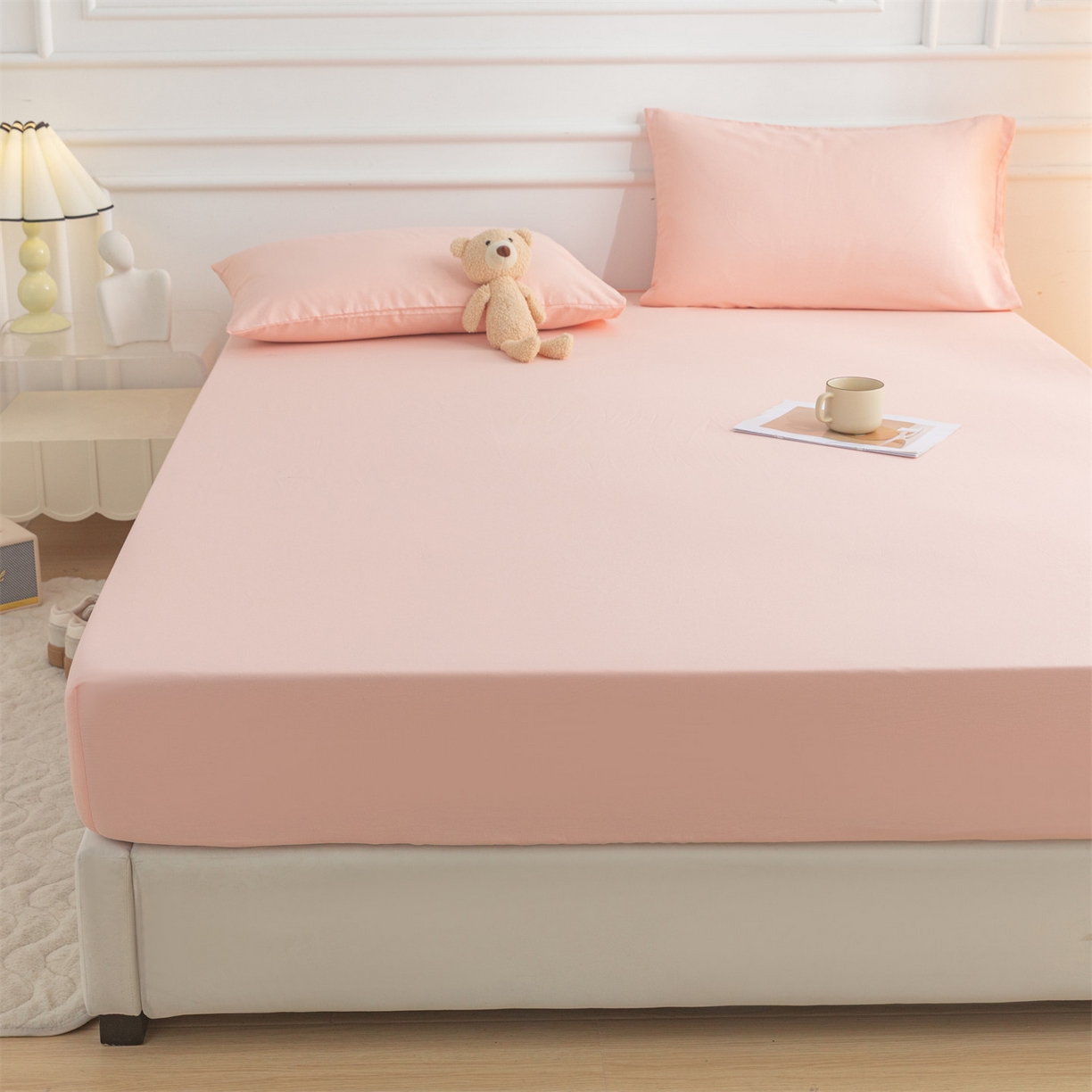 91家纺网 家纺一手货源 找家纺 恒爱家纺 2025新款亲肤舒适全棉纯棉A类单床笠单品床笠单件床笠 奶油粉