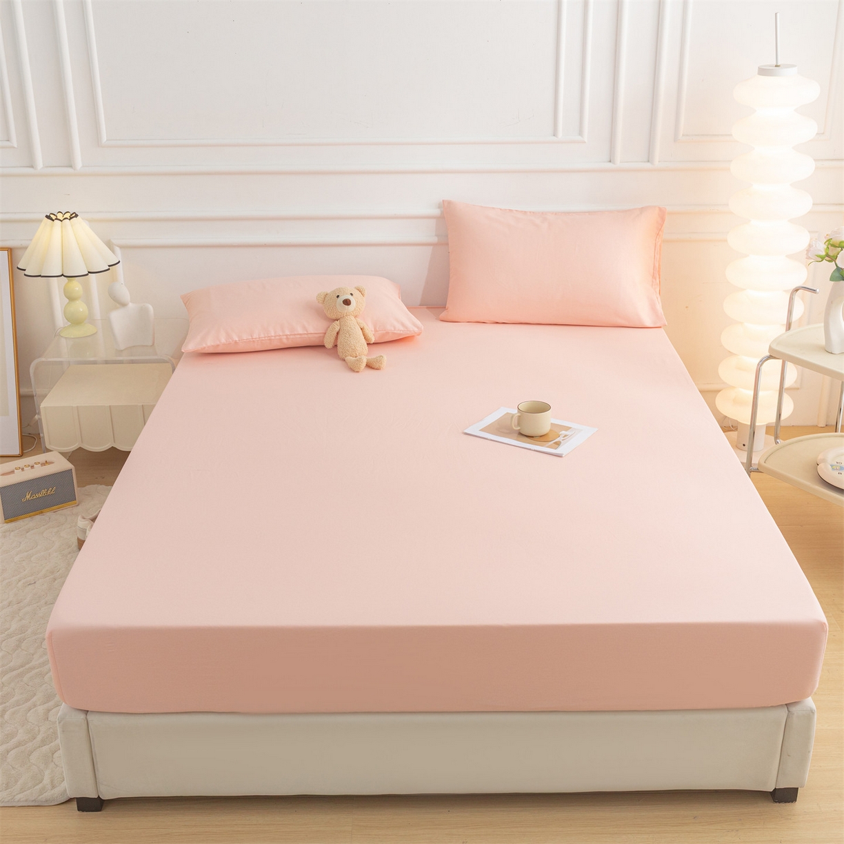 91家纺网 家纺一手货源 找家纺 恒爱家纺 2025新款亲肤舒适全棉纯棉A类单床笠单品床笠单件床笠 奶油粉