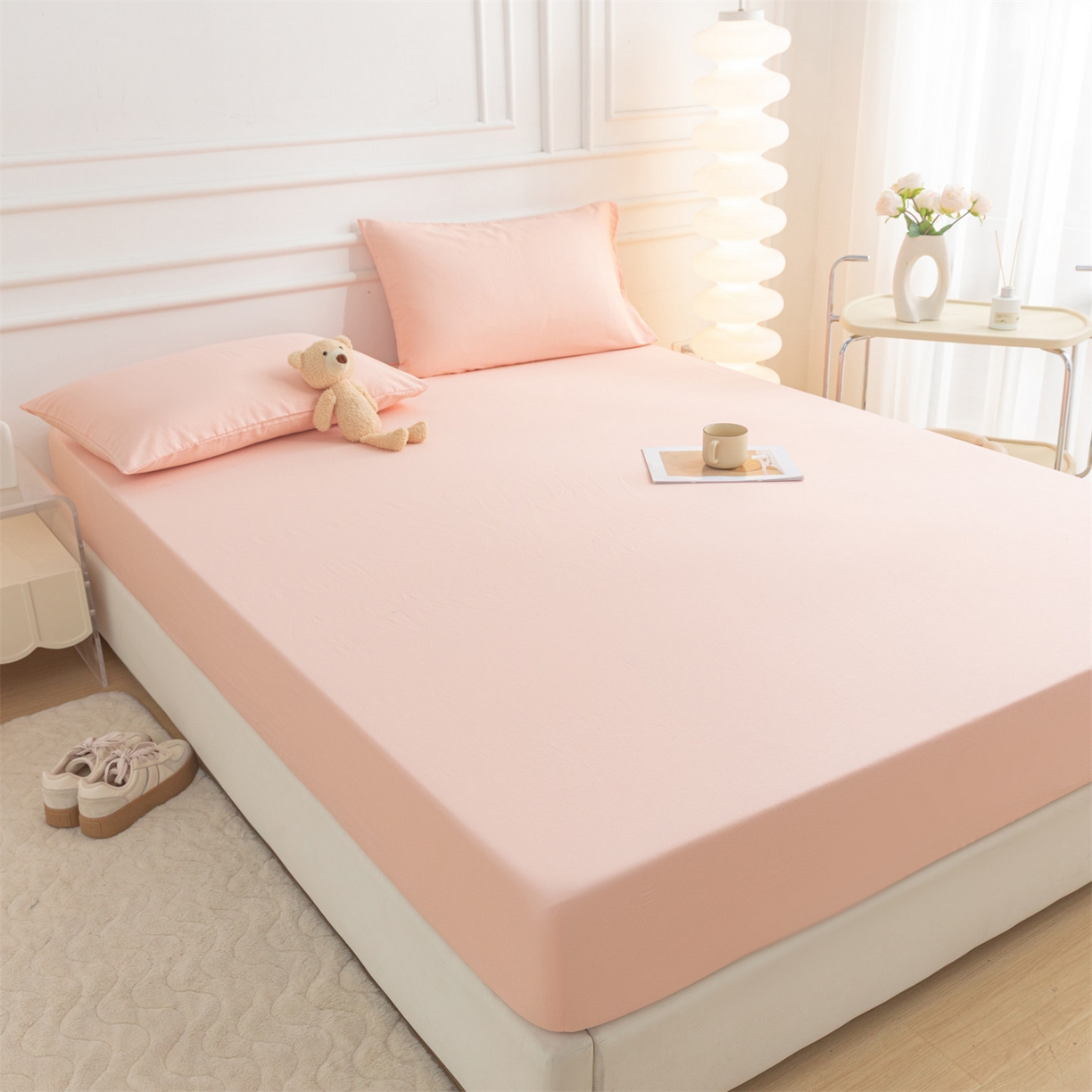 91家纺网 家纺一手货源 找家纺 恒爱家纺 2025新款亲肤舒适全棉纯棉A类单床笠单品床笠单件床笠 奶油粉