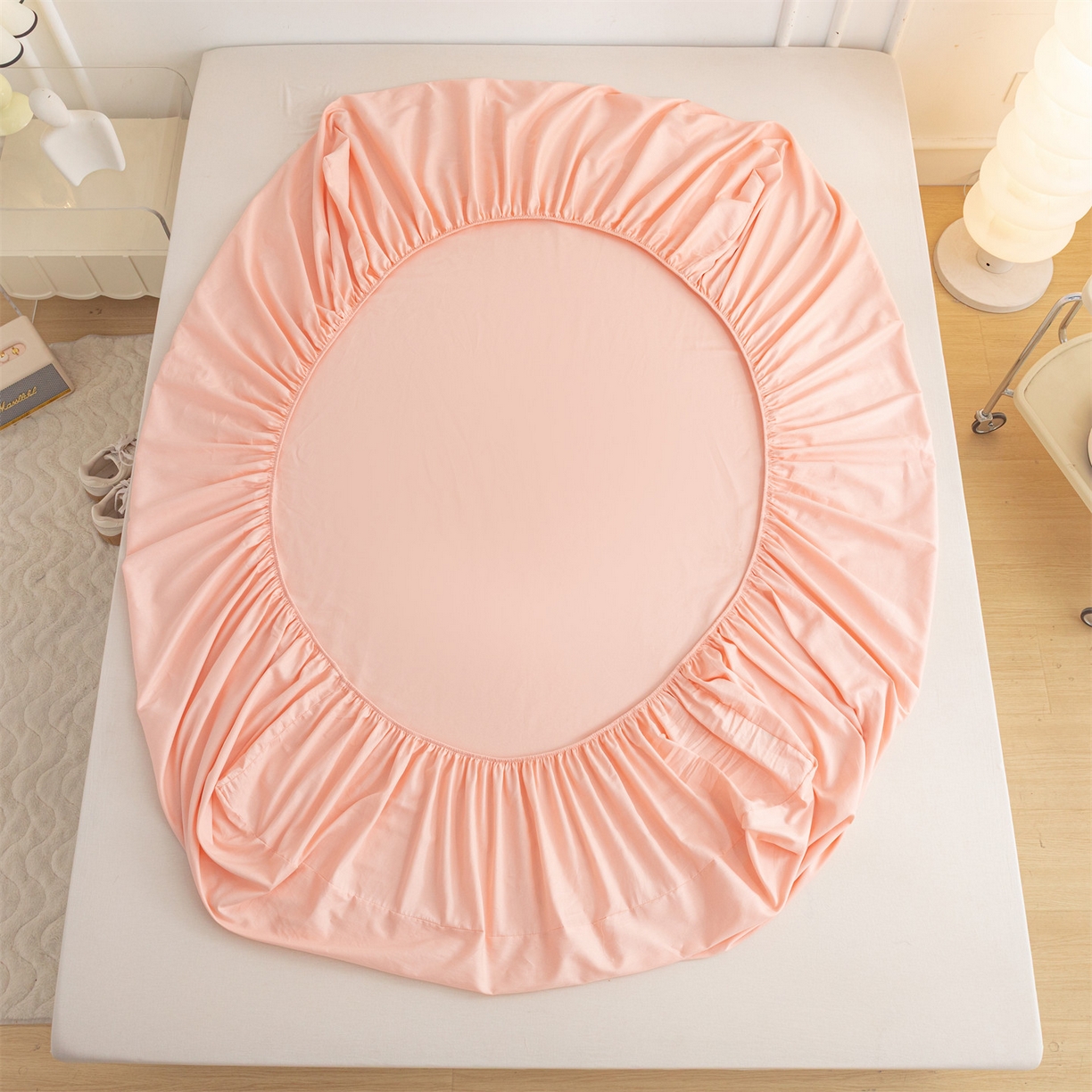 91家纺网 家纺一手货源 找家纺 恒爱家纺 2025新款亲肤舒适全棉纯棉A类单床笠单品床笠单件床笠 奶油粉