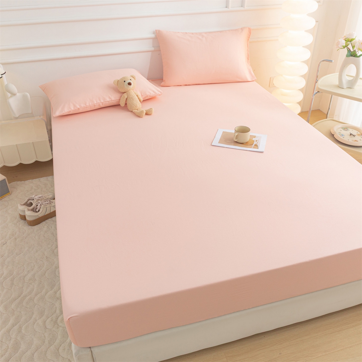 91家纺网 家纺一手货源 找家纺 恒爱家纺 2025新款亲肤舒适全棉纯棉A类单床笠单品床笠单件床笠 奶油粉