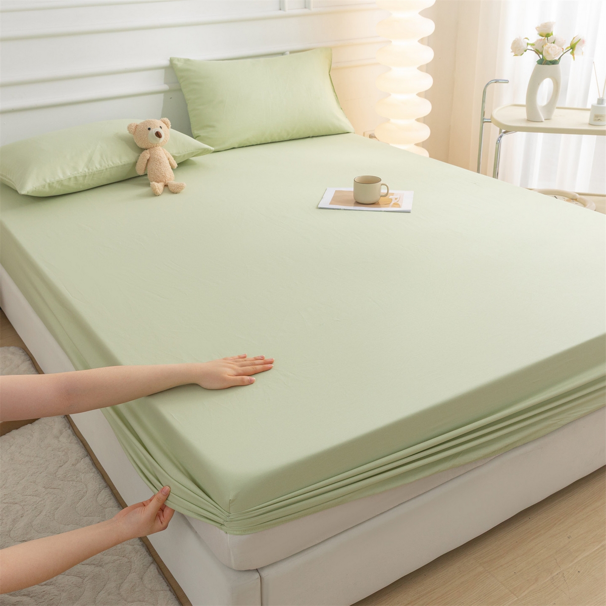 恒爱家纺 2025新款亲肤舒适全棉纯棉A类单床笠单品床笠单件床笠 嫩绿