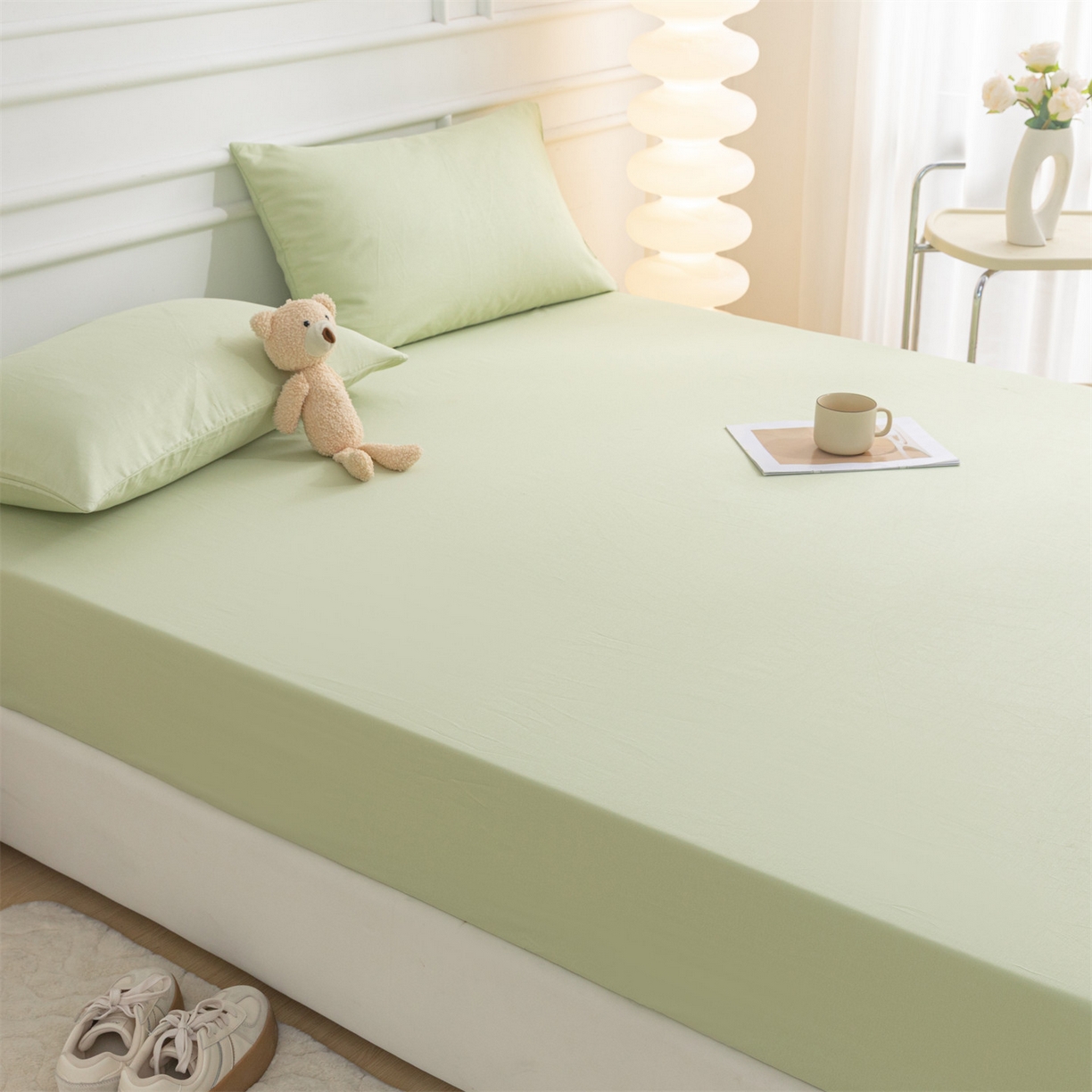 91家纺网 家纺一手货源 找家纺 恒爱家纺 2025新款亲肤舒适全棉纯棉A类单床笠单品床笠单件床笠 嫩绿