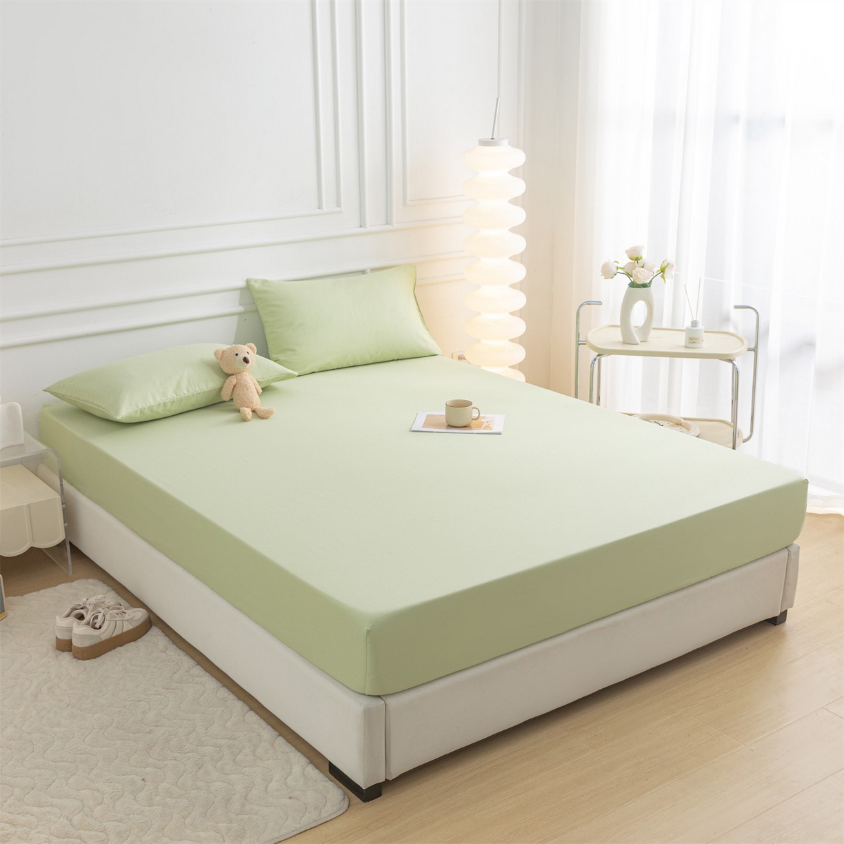 91家纺网 家纺一手货源 找家纺 恒爱家纺 2025新款亲肤舒适全棉纯棉A类单床笠单品床笠单件床笠 嫩绿