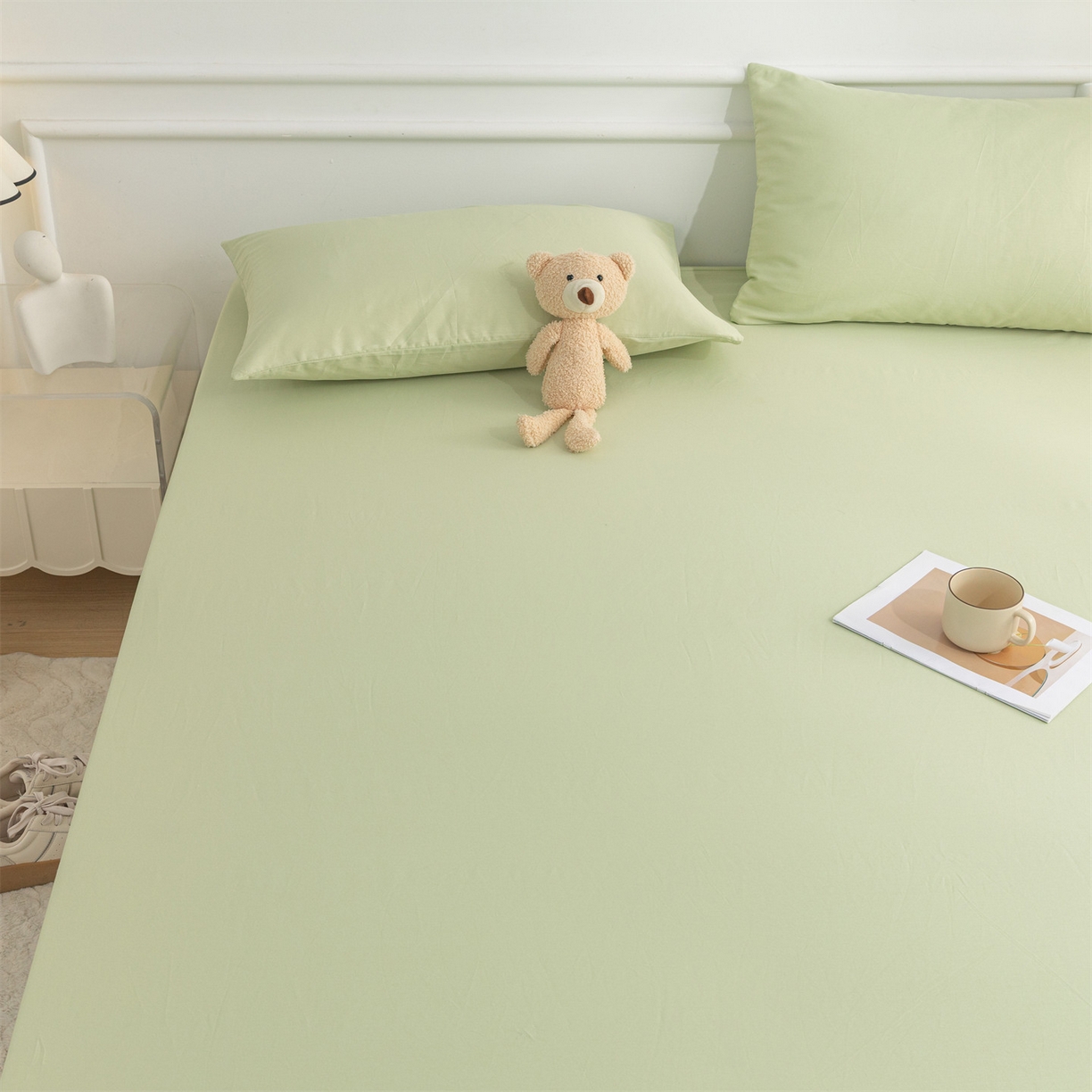 91家纺网 家纺一手货源 找家纺 恒爱家纺 2025新款亲肤舒适全棉纯棉A类单床笠单品床笠单件床笠 嫩绿