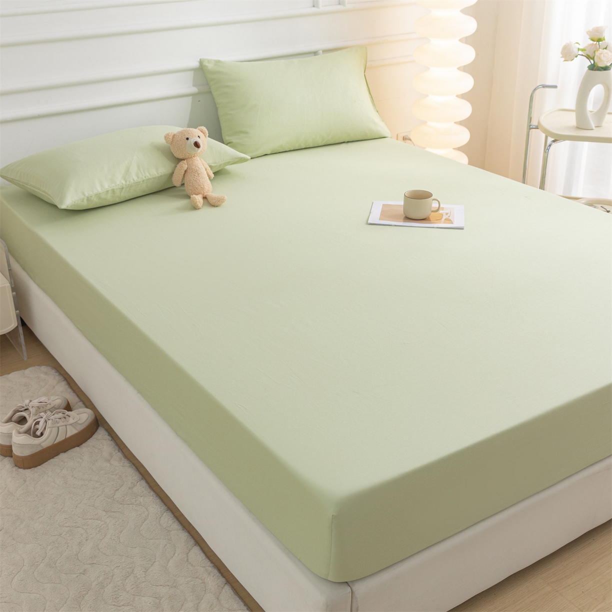 91家纺网 家纺一手货源 找家纺 恒爱家纺 2025新款亲肤舒适全棉纯棉A类单床笠单品床笠单件床笠 嫩绿