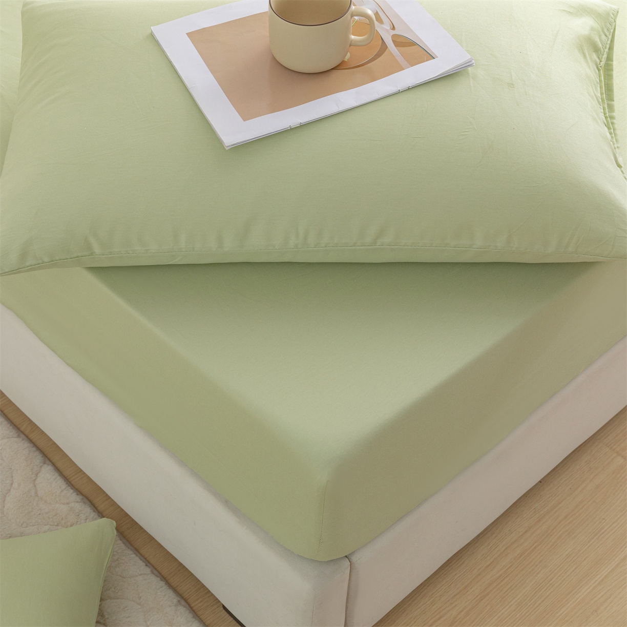 91家纺网 家纺一手货源 找家纺 恒爱家纺 2025新款亲肤舒适全棉纯棉A类单床笠单品床笠单件床笠 嫩绿