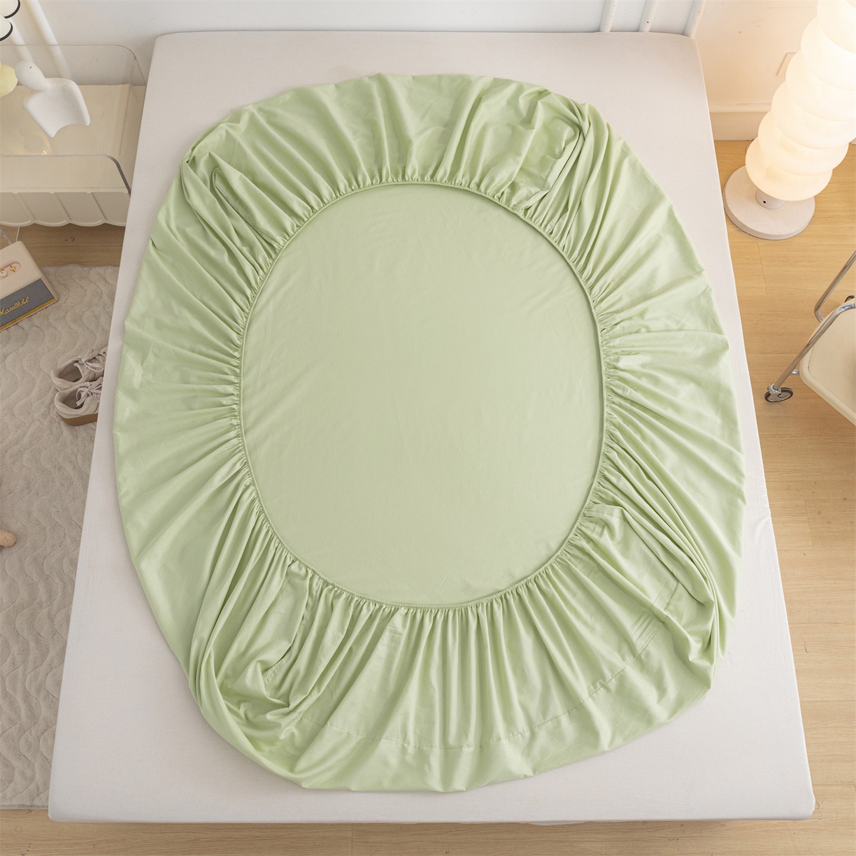 91家纺网 家纺一手货源 找家纺 恒爱家纺 2025新款亲肤舒适全棉纯棉A类单床笠单品床笠单件床笠 嫩绿