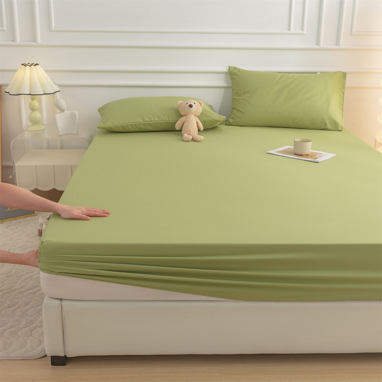 91家纺网 家纺一手货源 找家纺 恒爱家纺 2025新款亲肤舒适全棉纯棉A类单床笠单品床笠单件床笠 牛油果绿