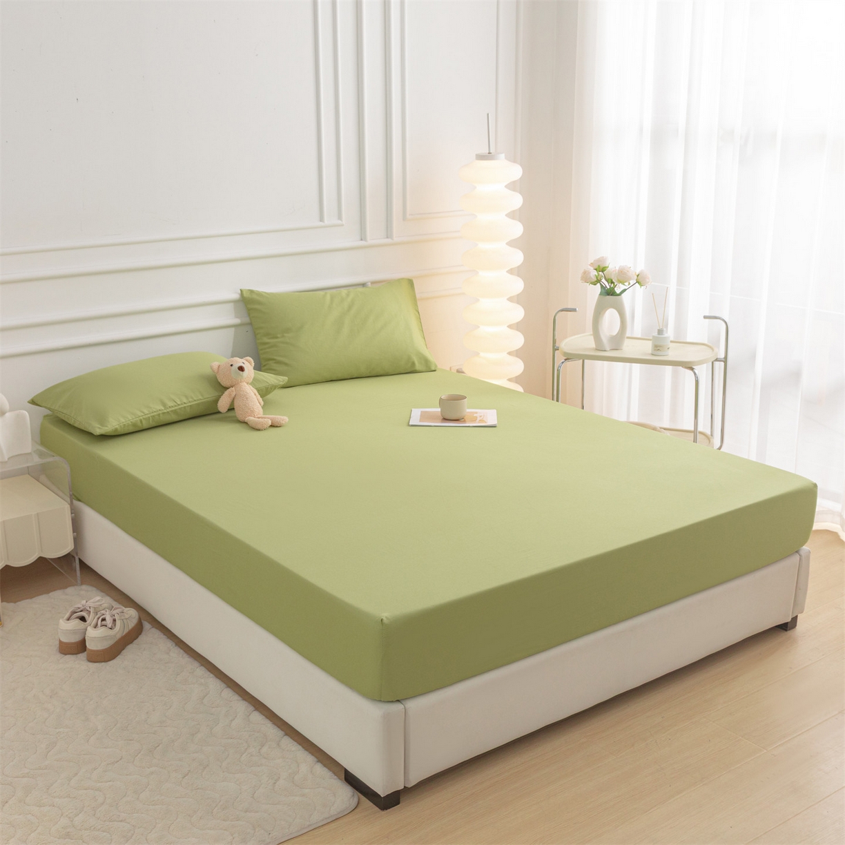 91家纺网 家纺一手货源 找家纺 恒爱家纺 2025新款亲肤舒适全棉纯棉A类单床笠单品床笠单件床笠 牛油果绿