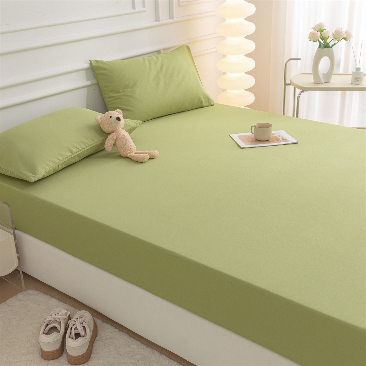 91家纺网 家纺一手货源 找家纺 恒爱家纺 2025新款亲肤舒适全棉纯棉A类单床笠单品床笠单件床笠 牛油果绿