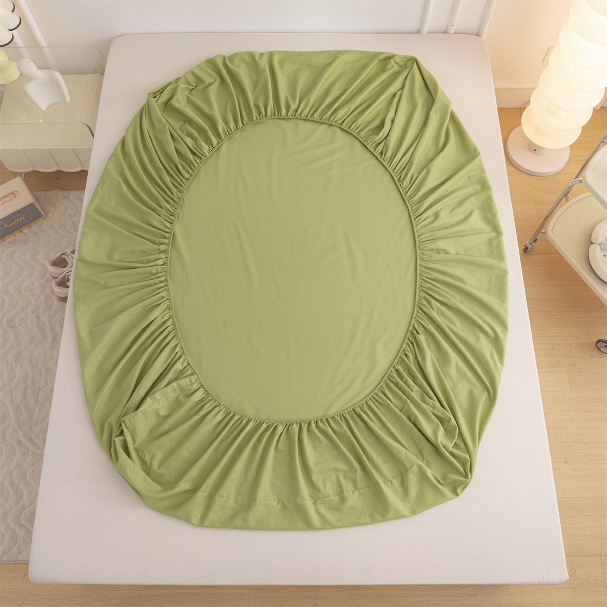 91家纺网 家纺一手货源 找家纺 恒爱家纺 2025新款亲肤舒适全棉纯棉A类单床笠单品床笠单件床笠 牛油果绿