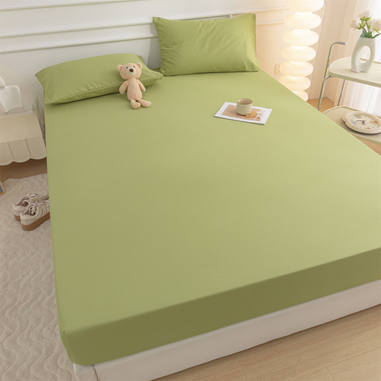 91家纺网 家纺一手货源 找家纺 恒爱家纺 2025新款亲肤舒适全棉纯棉A类单床笠单品床笠单件床笠 牛油果绿