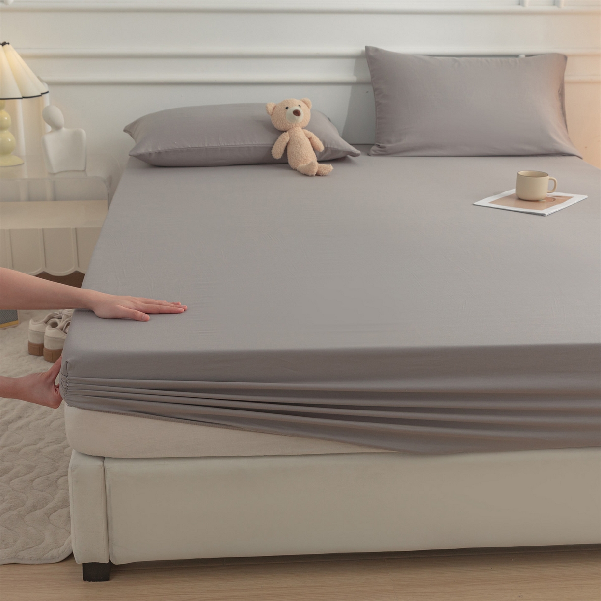 91家纺网 家纺一手货源 找家纺 恒爱家纺 2025新款亲肤舒适全棉纯棉A类单床笠单品床笠单件床笠 深灰