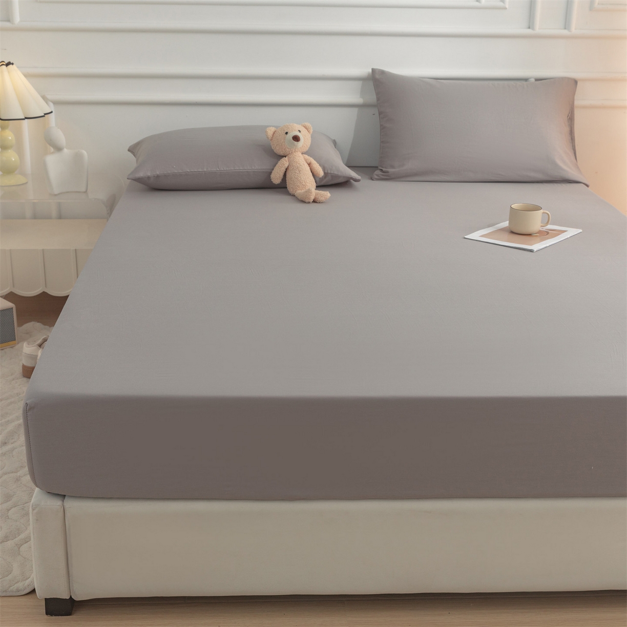 91家纺网 家纺一手货源 找家纺 恒爱家纺 2025新款亲肤舒适全棉纯棉A类单床笠单品床笠单件床笠 深灰